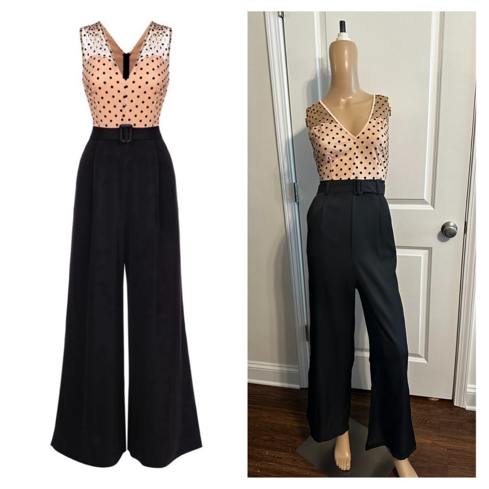 ✨NEW✨-RETRO POLKA DOT WIDE LEG BELTED JUMPSUIT - Picture 3 of 12